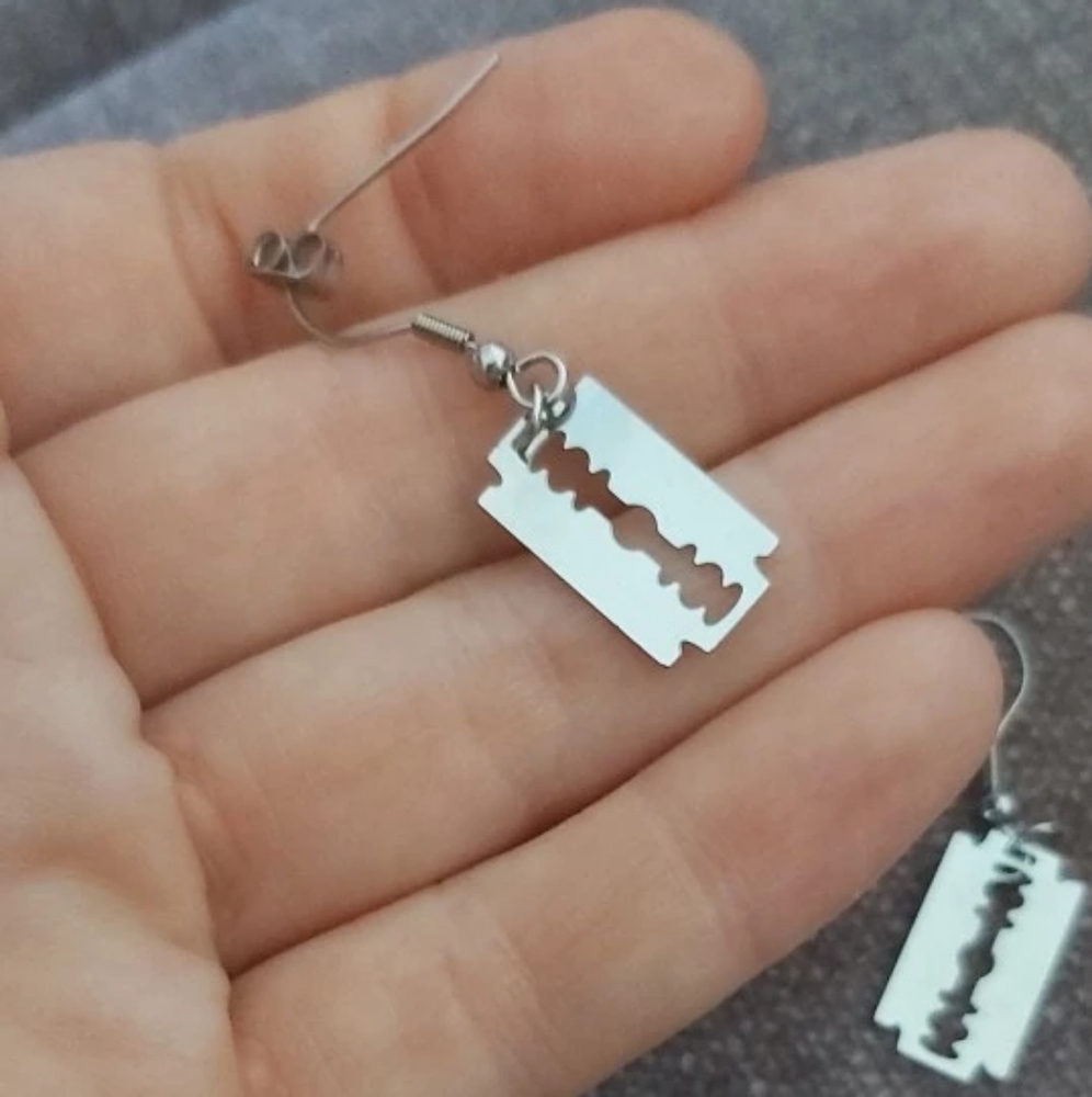 Small Razor Blade Drop Earrings - Picture 8 of 9